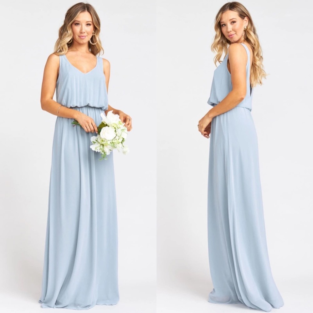 Show Me Your Mumu Kendall Maxi Dress Steel Blue Chiffon Size Medium